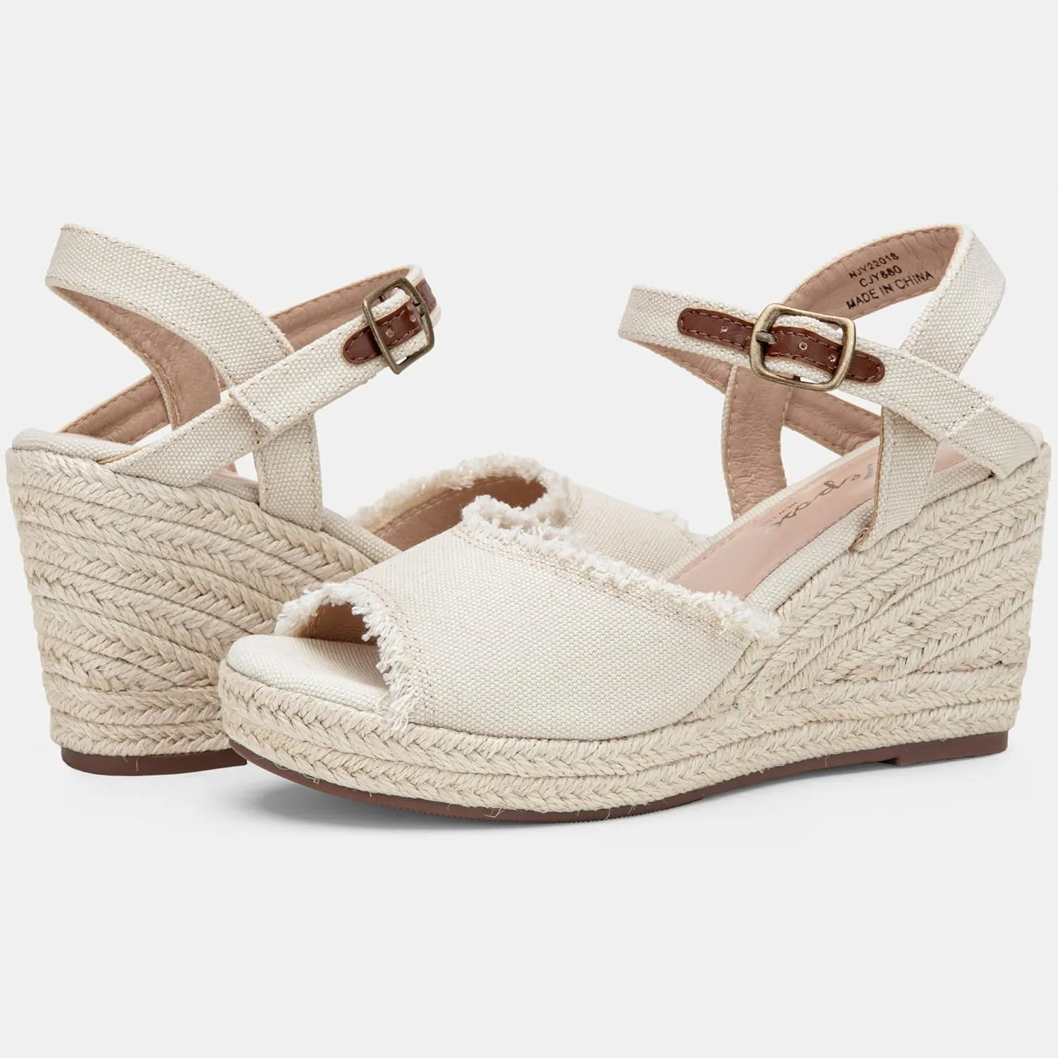 Vepose Women's 880 Wedge Sandals Peep Toe, 3.3" Inch High Heel Platform Espadrilles Sandals with Ankle Buckle