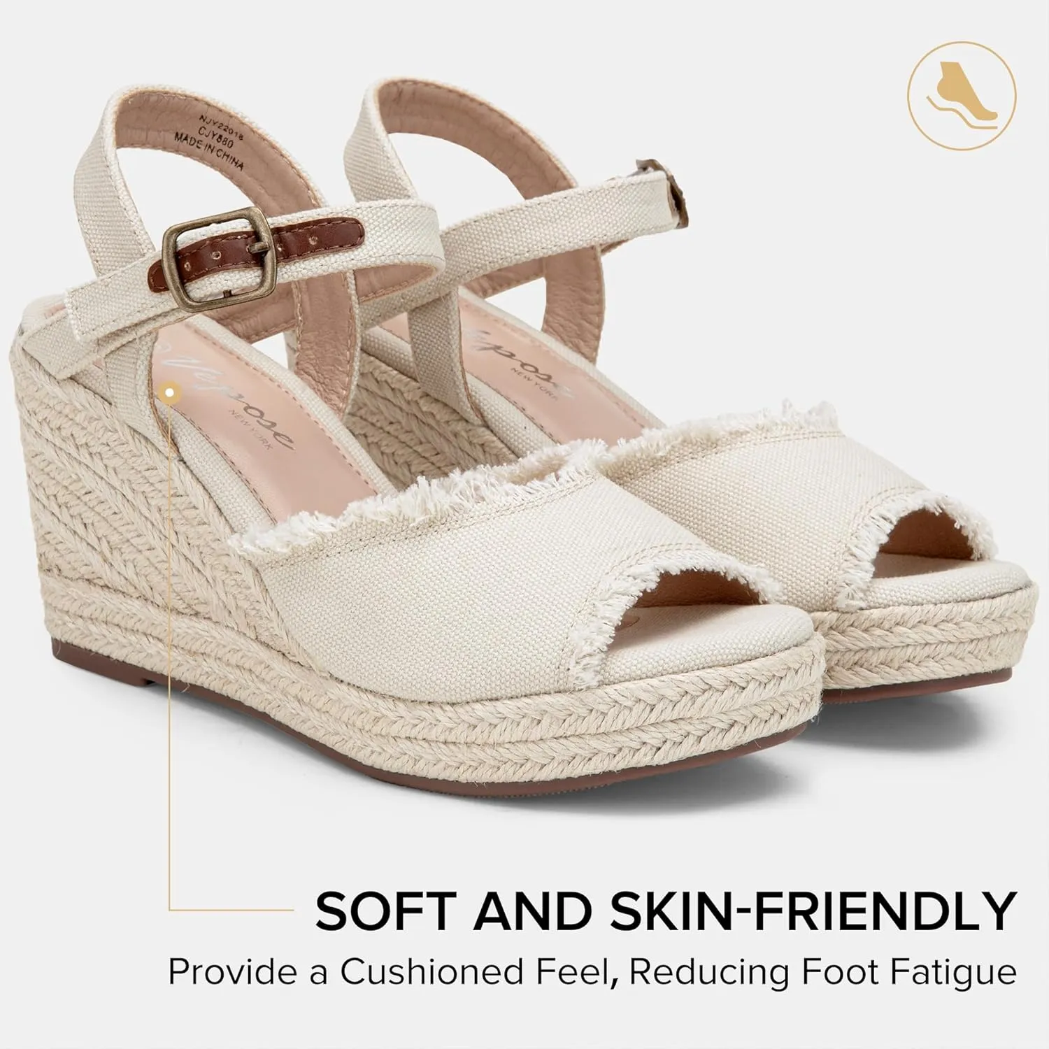Vepose Women's 880 Wedge Sandals Peep Toe, 3.3" Inch High Heel Platform Espadrilles Sandals with Ankle Buckle