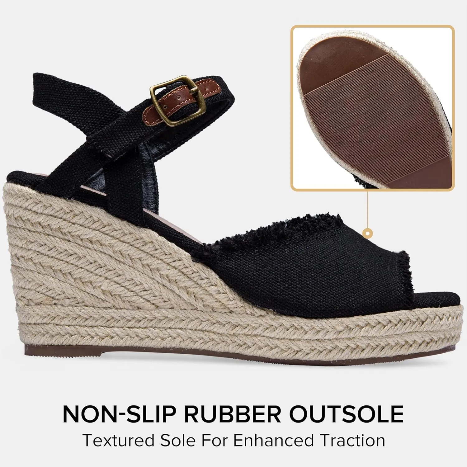 Vepose Women's 880 Wedge Sandals Peep Toe, 3.3" Inch High Heel Platform Espadrilles Sandals with Ankle Buckle