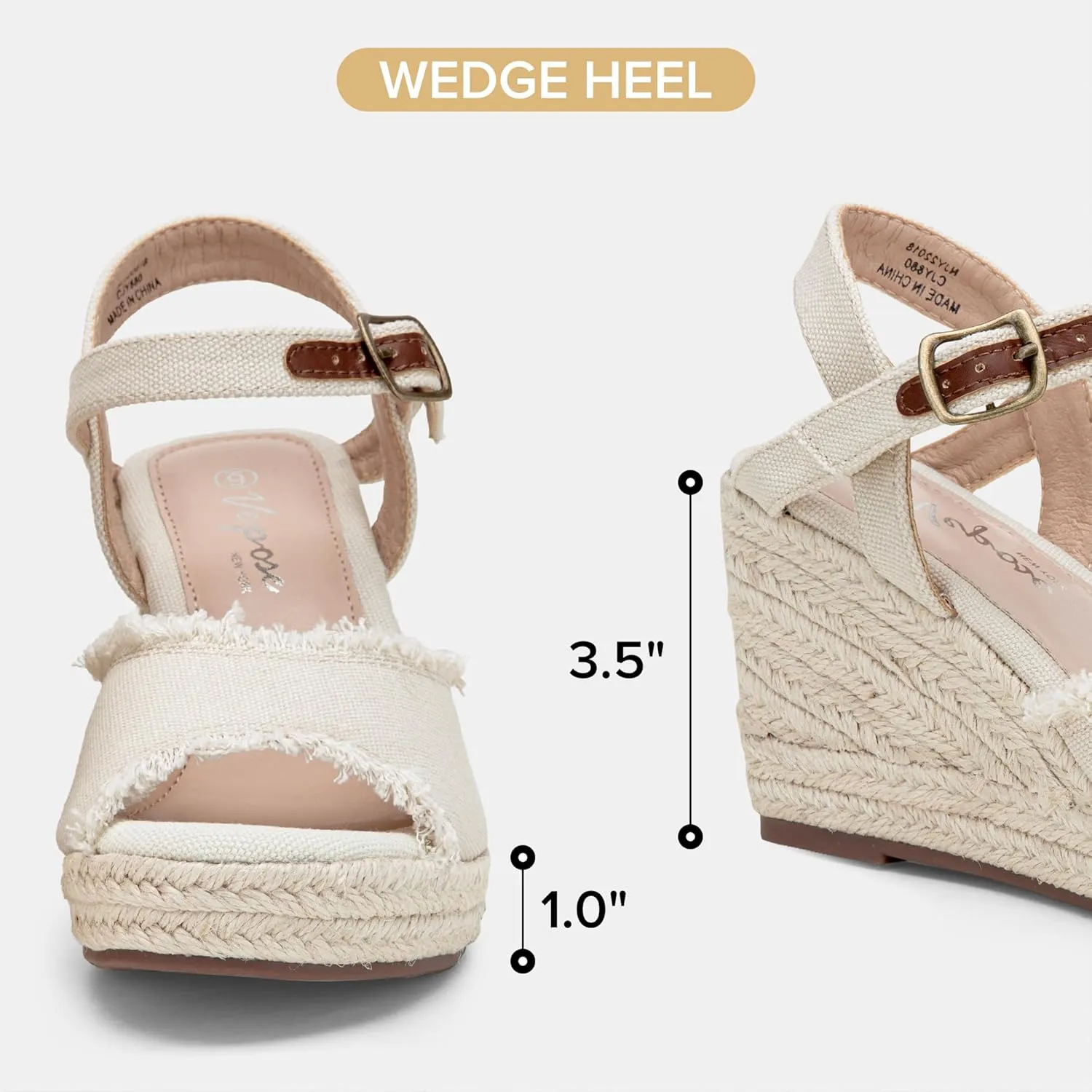 Vepose Women's 880 Wedge Sandals Peep Toe, 3.3" Inch High Heel Platform Espadrilles Sandals with Ankle Buckle