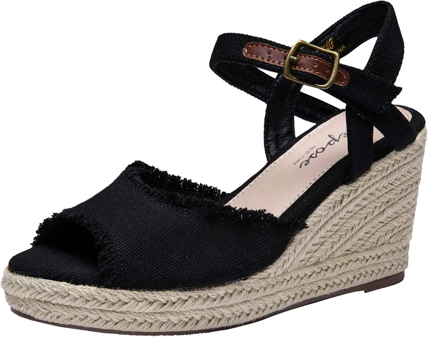 Vepose Women's 880 Wedge Sandals Peep Toe, 3.3" Inch High Heel Platform Espadrilles Sandals with Ankle Buckle