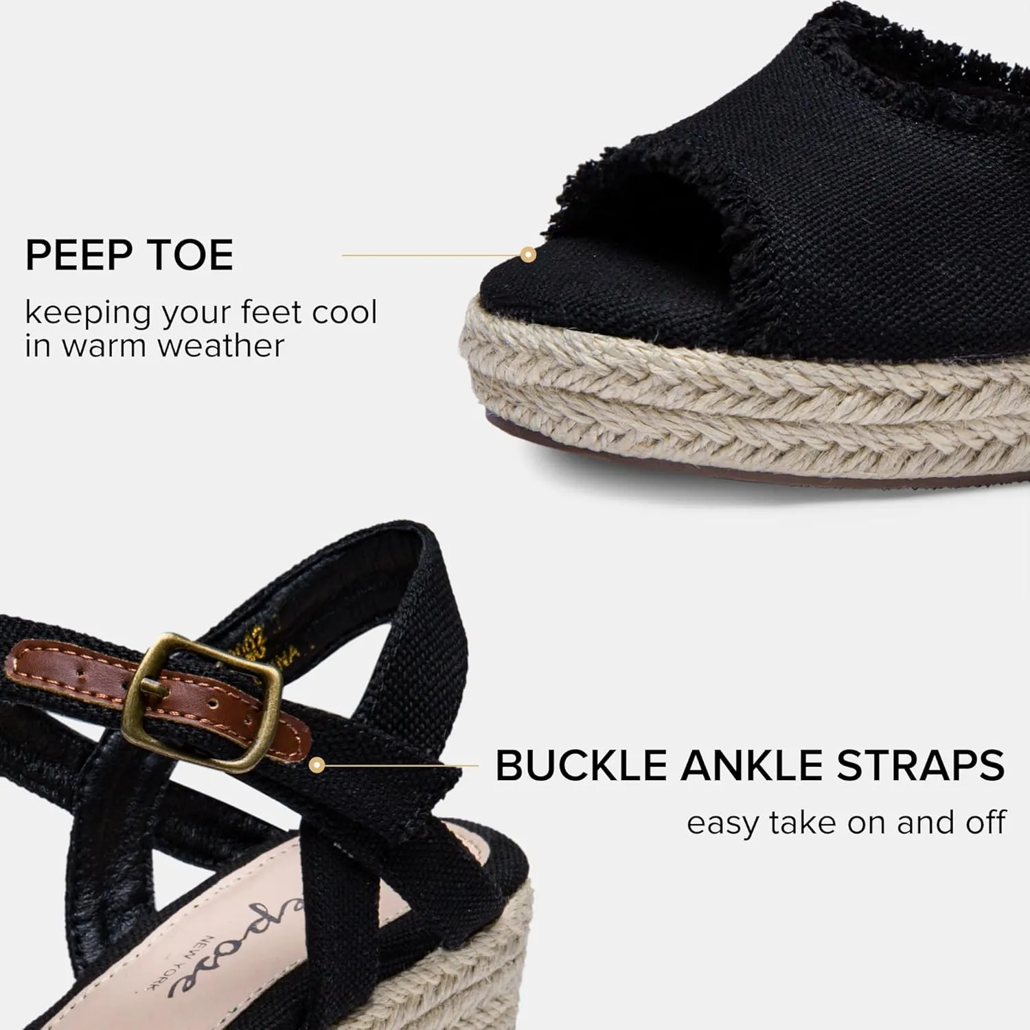 Vepose Women's 880 Wedge Sandals Peep Toe, 3.3" Inch High Heel Platform Espadrilles Sandals with Ankle Buckle