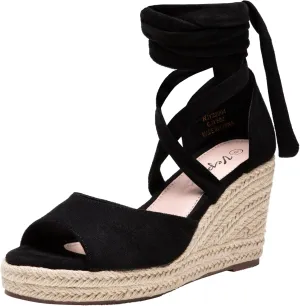 Vepose Women's Platform Wedge Sandals Rome Espadrilles Open Toe High Heel Sandals for Women with Lace-Up