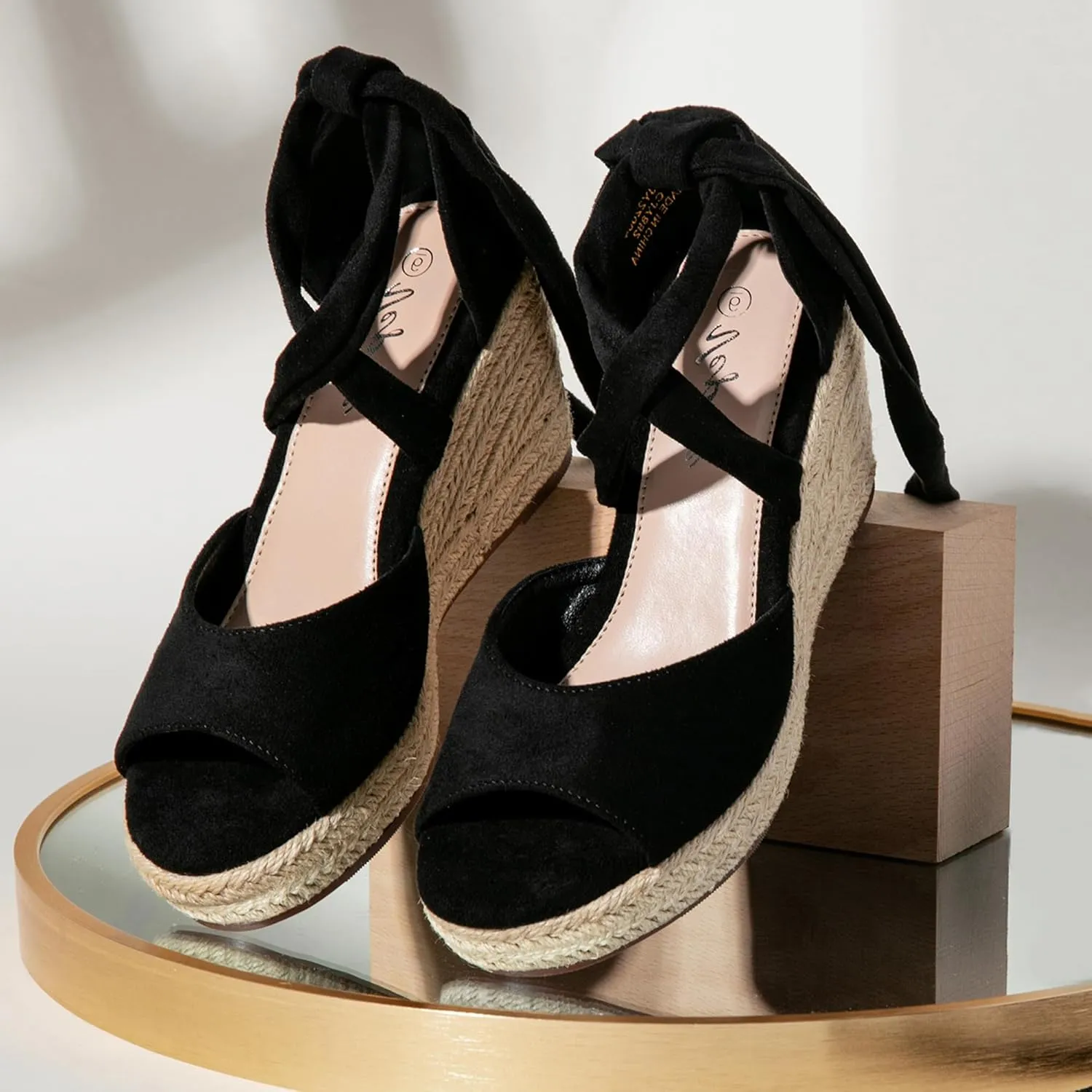 Vepose Women's Platform Wedge Sandals Rome Espadrilles Open Toe High Heel Sandals for Women with Lace-Up