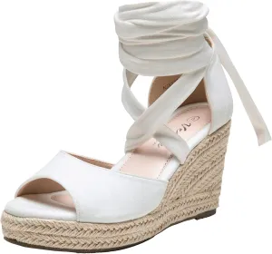Vepose Women's Platform Wedge Sandals Rome Espadrilles Open Toe High Heel Sandals for Women with Lace-Up