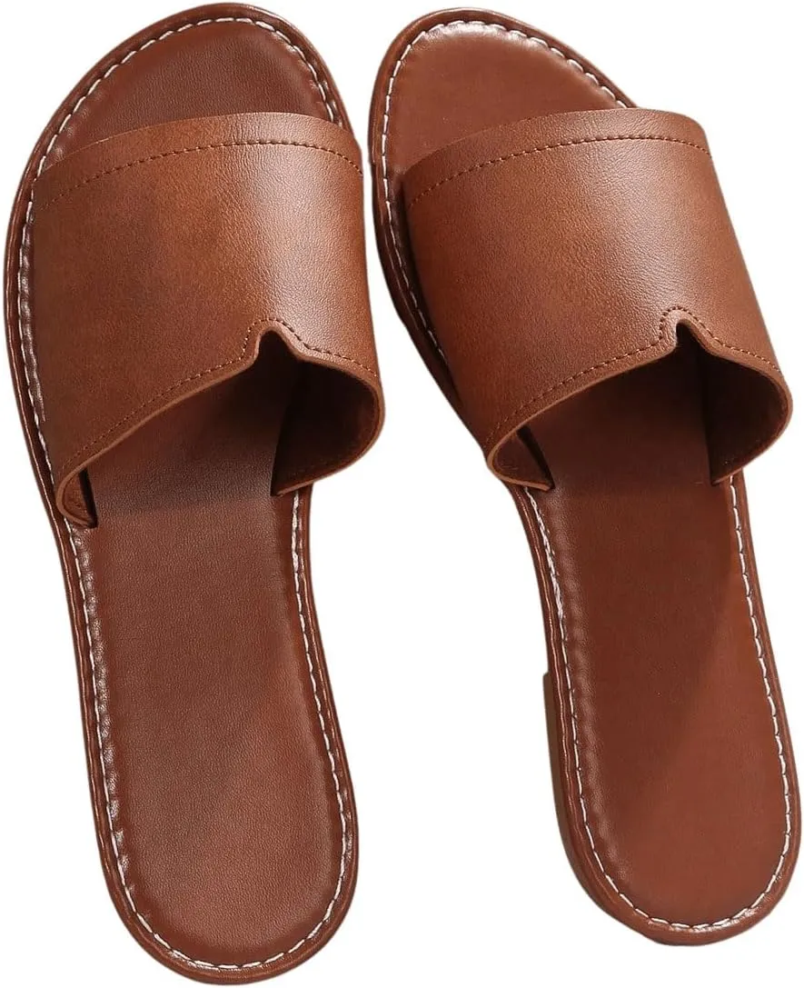 Verdusa Women's Casual Slip on Slides Open Toe Cut Out Beach Flat Sandals