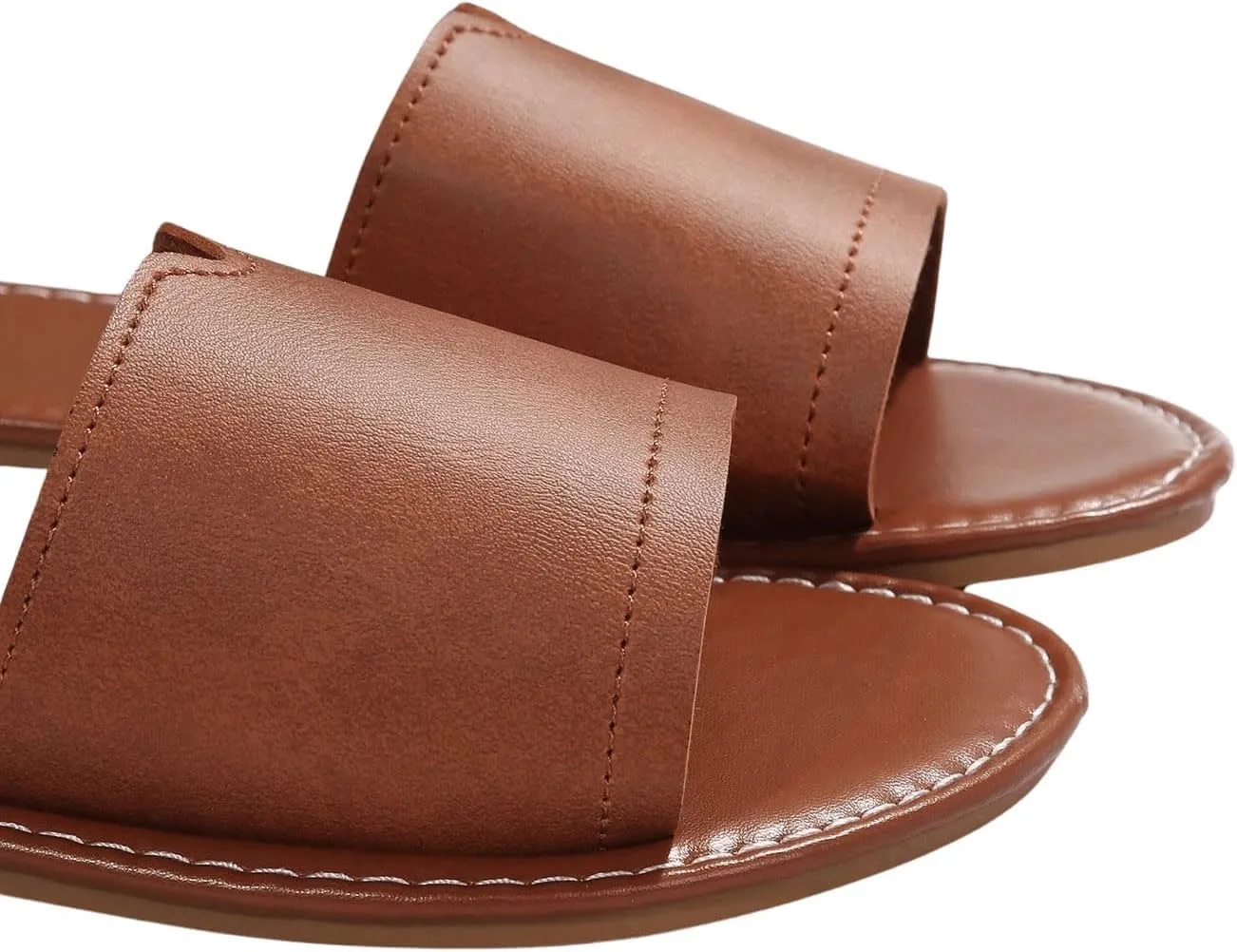 Verdusa Women's Casual Slip on Slides Open Toe Cut Out Beach Flat Sandals