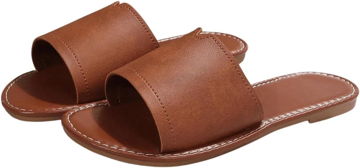 Verdusa Women's Casual Slip on Slides Open Toe Cut Out Beach Flat Sandals