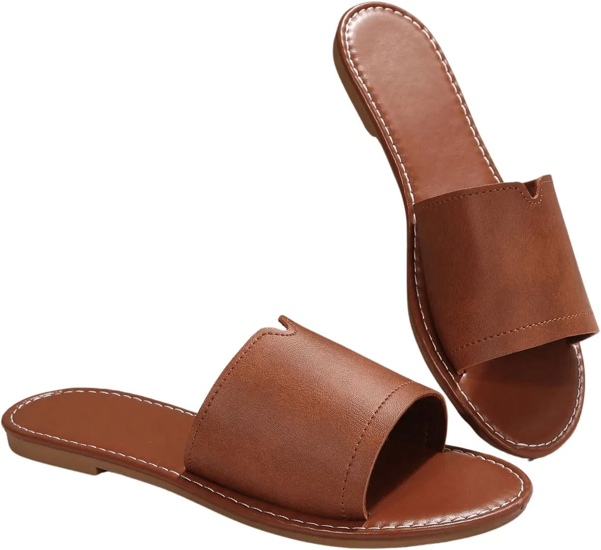 Verdusa Women's Casual Slip on Slides Open Toe Cut Out Beach Flat Sandals