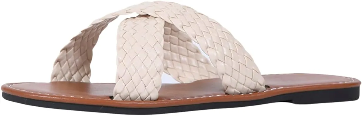 Verdusa Women's Criss Cross Braided Flat Sandals Open Toe Slip On Slippers