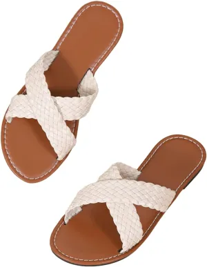 Verdusa Women's Criss Cross Braided Flat Sandals Open Toe Slip On Slippers