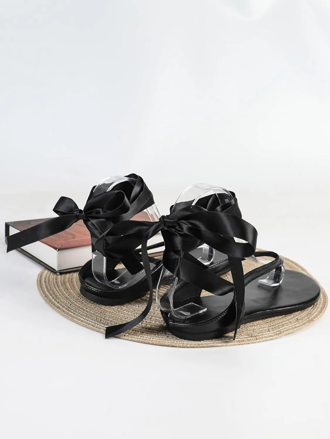 Verdusa Women's Silk Lace Up Leather Flat Sandals Open Toe Slip on Flip Flops