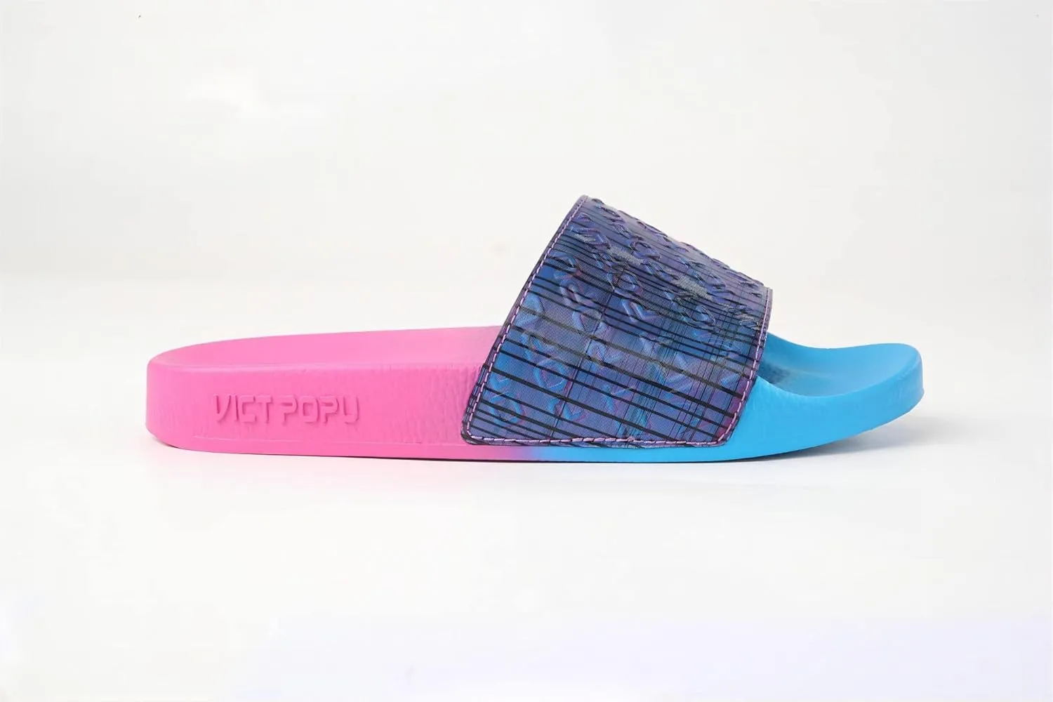 VICT POPU Womens Slides Beach House Pool Slip On Slippers Non-slip PU Flat Sandals
