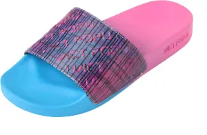 VICT POPU Womens Slides Beach House Pool Slip On Slippers Non-slip PU Flat Sandals