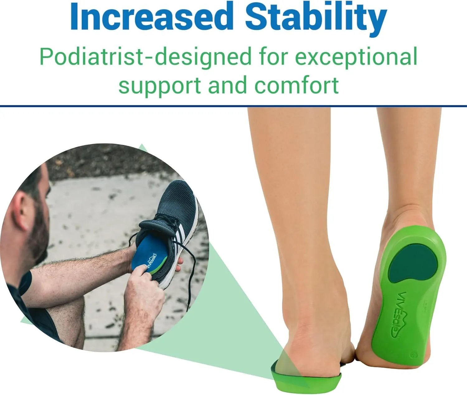 ViveSole 3/4 Plantar Fasciitis Insoles for Women and Men - Orthopedic Inserts for Flat Feet, Arch Support, Fatigue, and Lower Back Pain Relief - Non Odor Foam Cup Support