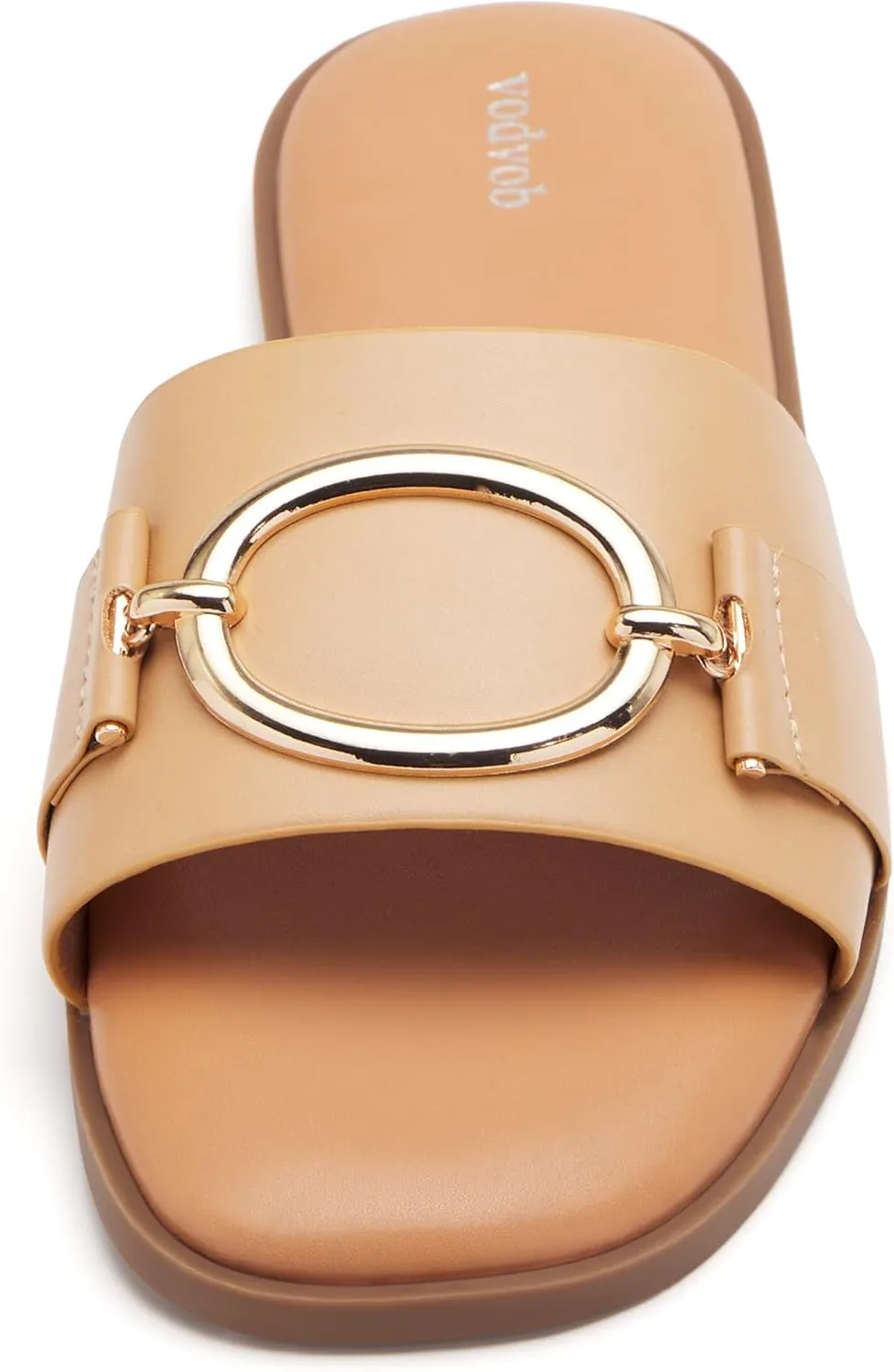 vodvob Women's Flat Sandals Fashion Square Open Toe Metal Chain Summer Dressy Sandals Slip On Casual Slides