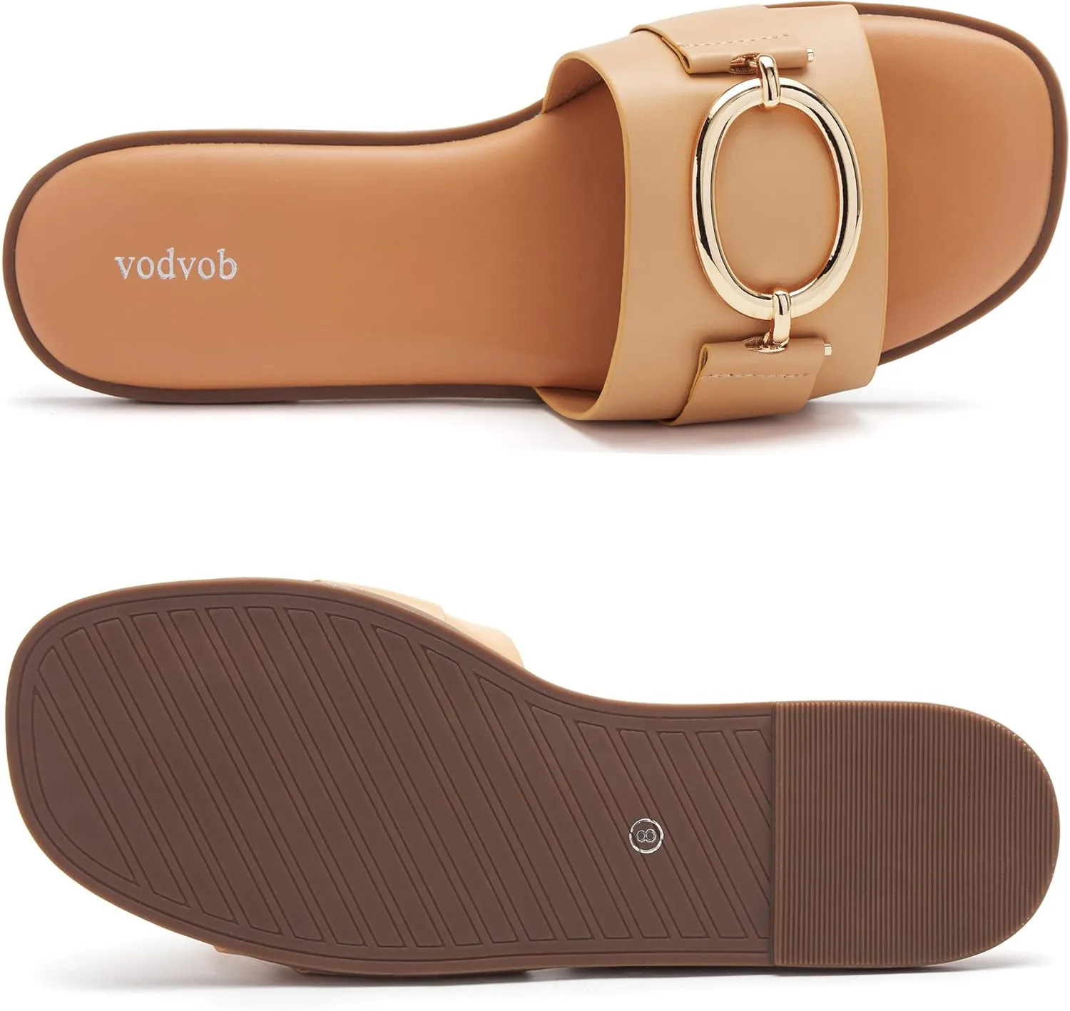 vodvob Women's Flat Sandals Fashion Square Open Toe Metal Chain Summer Dressy Sandals Slip On Casual Slides