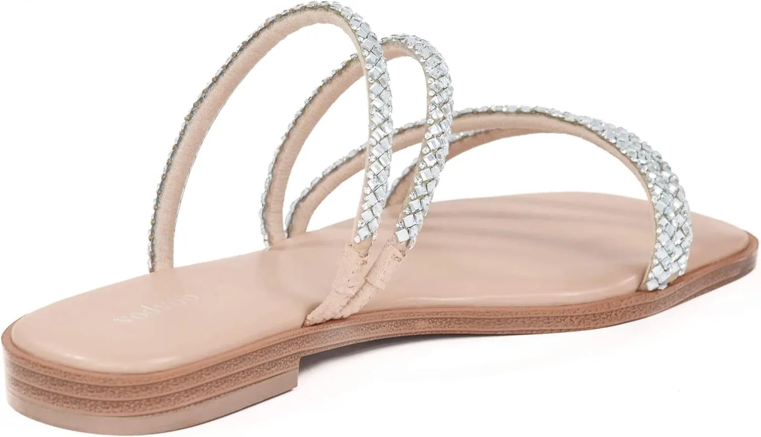 vodvob Women's Rhinestone Flat Sandals Slip on Memory Foam Sandals Open Toe Slide Sandals