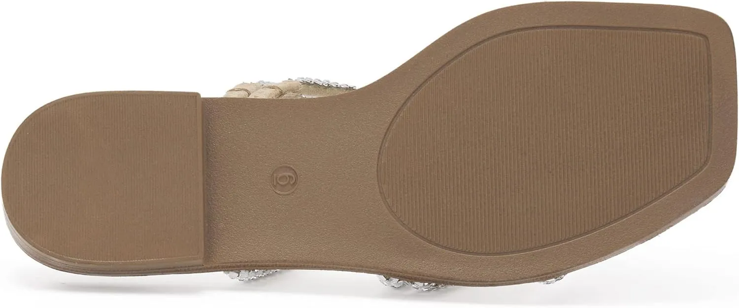 vodvob Women's Rhinestone Flat Sandals Slip on Memory Foam Sandals Open Toe Slide Sandals