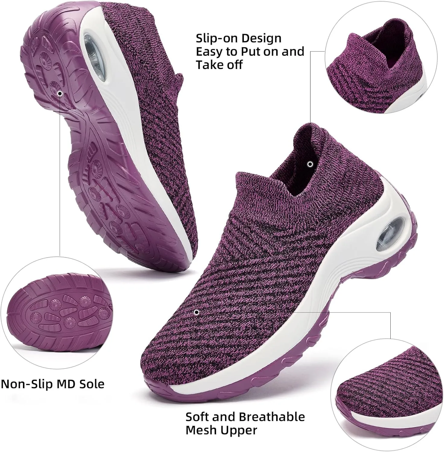 Walking Shoes Women Slip On Sock Sneakers Mesh Non Slip Shoes Air Cushion Platform Loafers