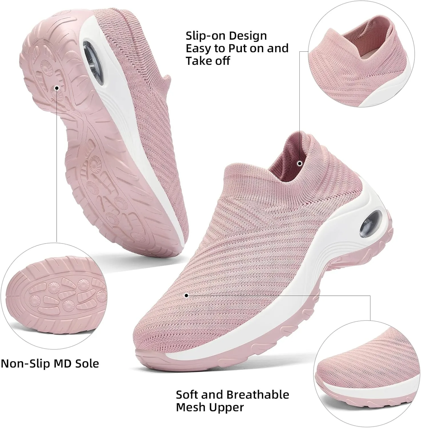 Walking Shoes Women Slip On Sock Sneakers Mesh Non Slip Shoes Air Cushion Platform Loafers