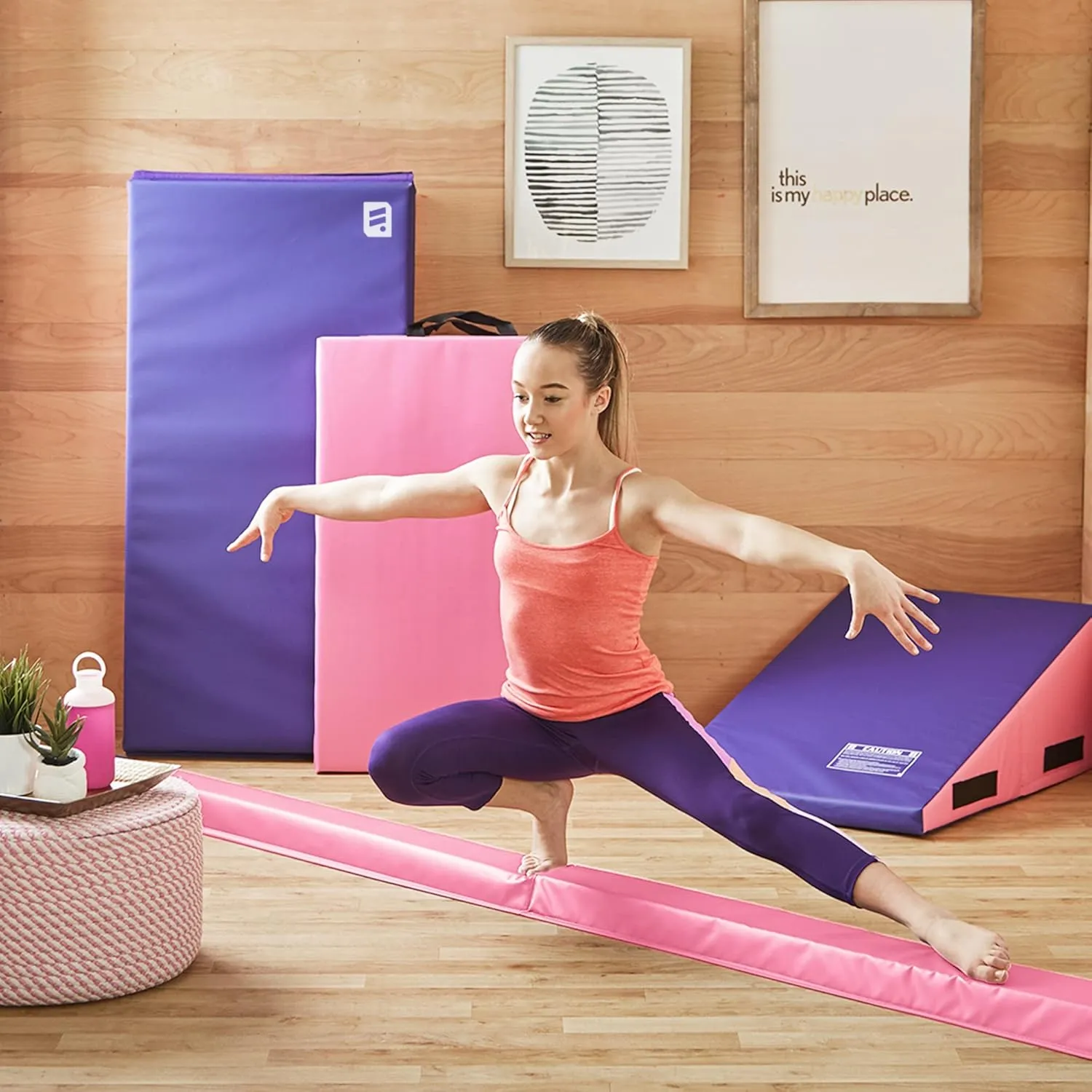 We Sell Mats 9 ft Folding Foam Balance Beam Bar, Portable Gymnastics Equipment for Gymnast, Children or Cheerleaders