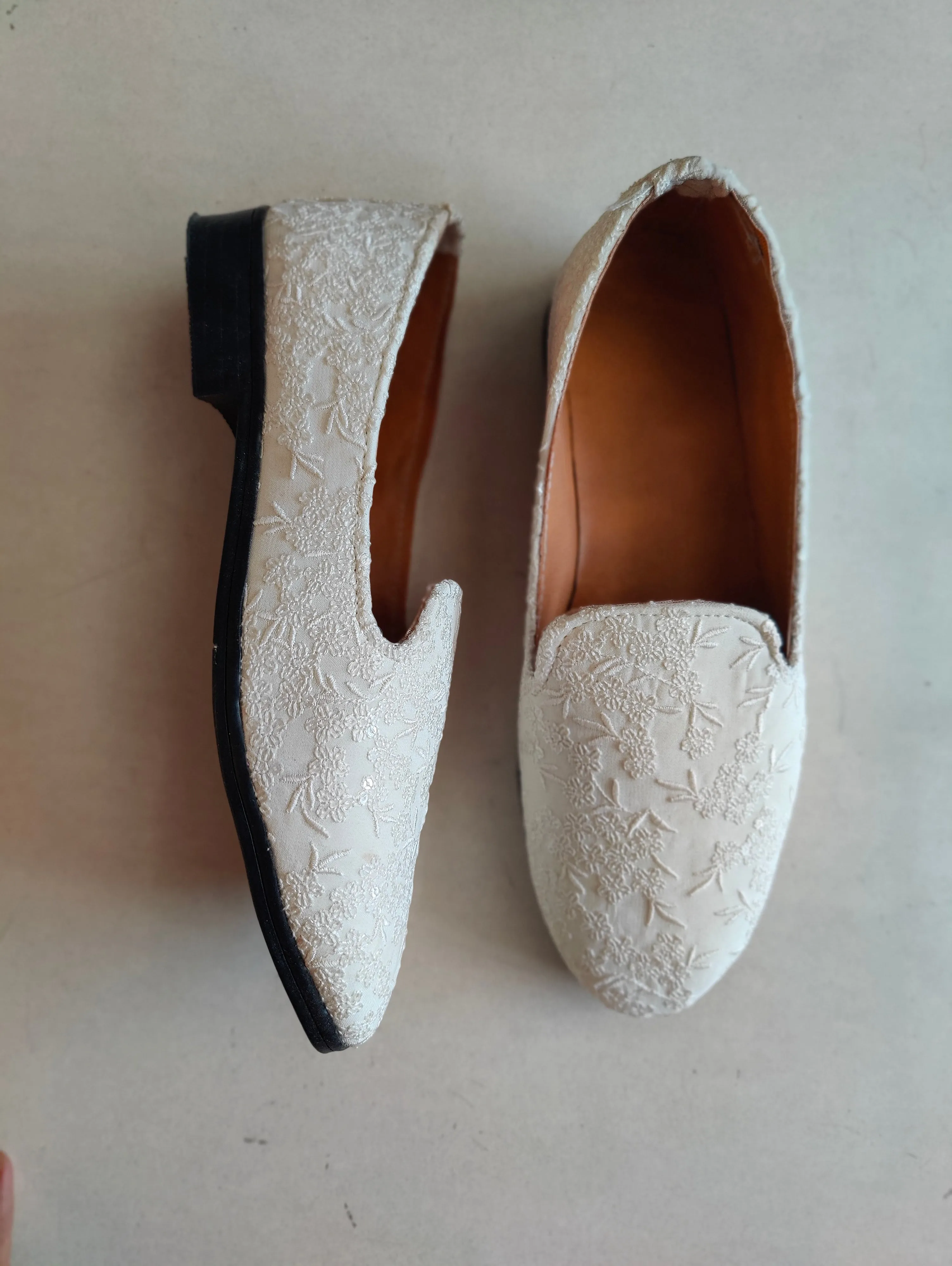 White Sequin Designer Embroidery Loafer Shoes