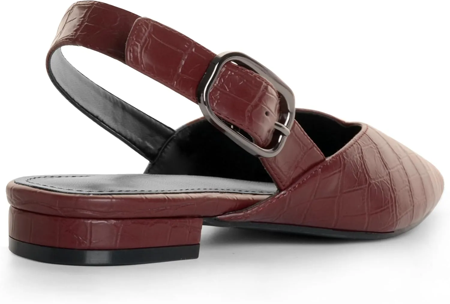 White Slingback Flat Shoes for Women Pointed Toe Adjustable Buckle Flat Mule Sandals Casual Comfortable Office Dressy Shoes