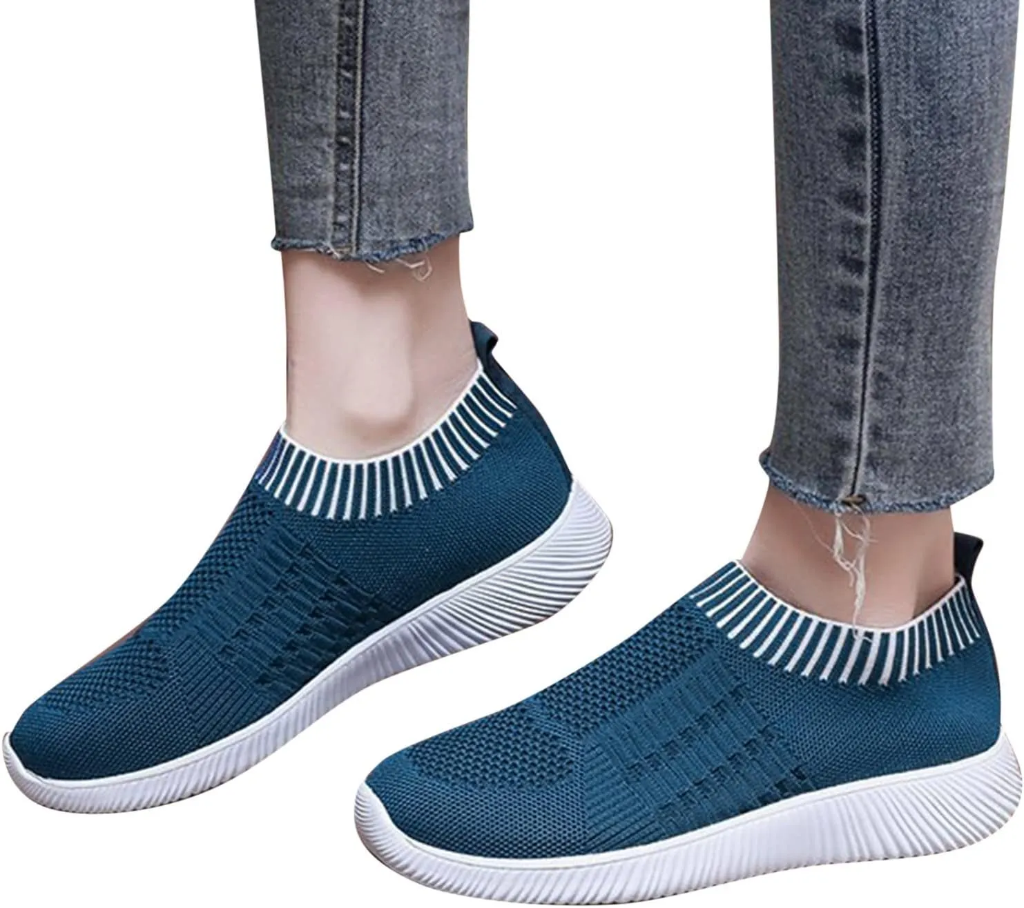 Women Canvas Slip On Sneakers Casual Walking Shoes Lightweight Flat Comfortable Elastic Non Slip Loafers