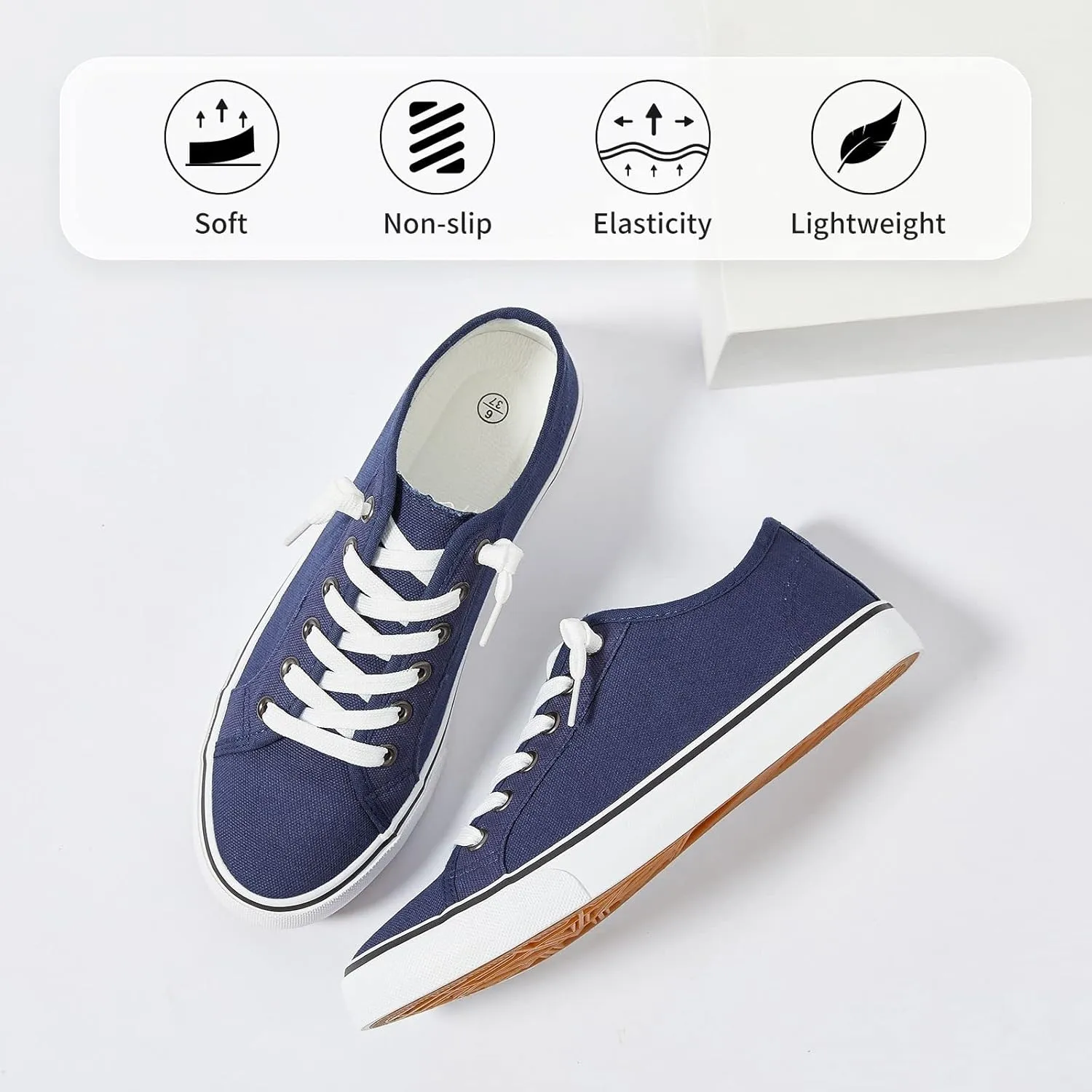Women Canvas Sneaker Slip On Non Slip Casual Shoes Lace Up Canvas Low Top White Shoes Loafers for Women Fashion Black Sneaker