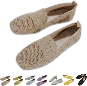 Women Comfortable Arch Support Non-Slip Flat Shoes 2024 Summer Square Breathable Orthopedic Walking Shoes Low Top Casual Slip On Sneaker