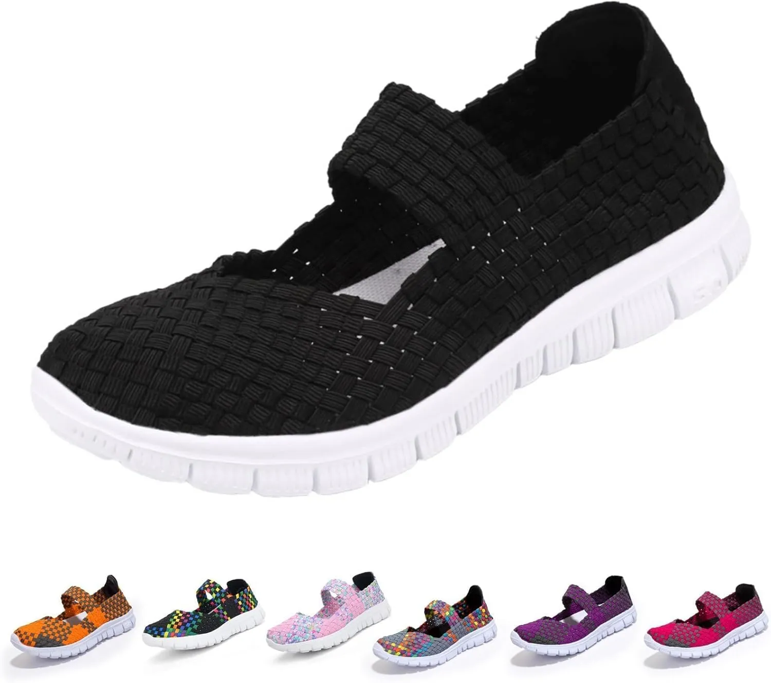 Women Elastic Woven Walking Shoes Mary Jane Shoes Comfy Casual Non Slip Sneakers Comfortable Breathable Non Slip Athletic Sneakers Casual Walking Nurse Shoe