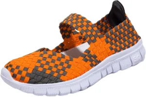 Women Elastic Woven Walking Shoes Mary Jane Shoes Comfy Casual Non Slip Sneakers Comfortable Breathable Non Slip Athletic Sneakers Casual Walking Nurse Shoe
