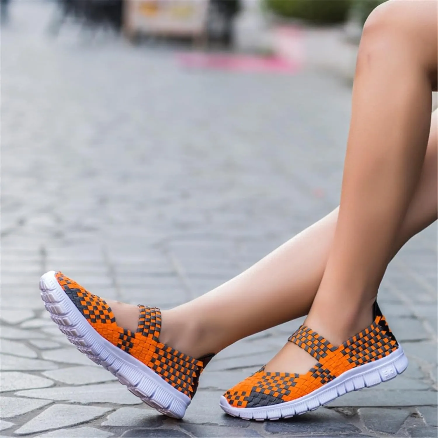 Women Elastic Woven Walking Shoes Mary Jane Shoes Comfy Casual Non Slip Sneakers Comfortable Breathable Non Slip Athletic Sneakers Casual Walking Nurse Shoe