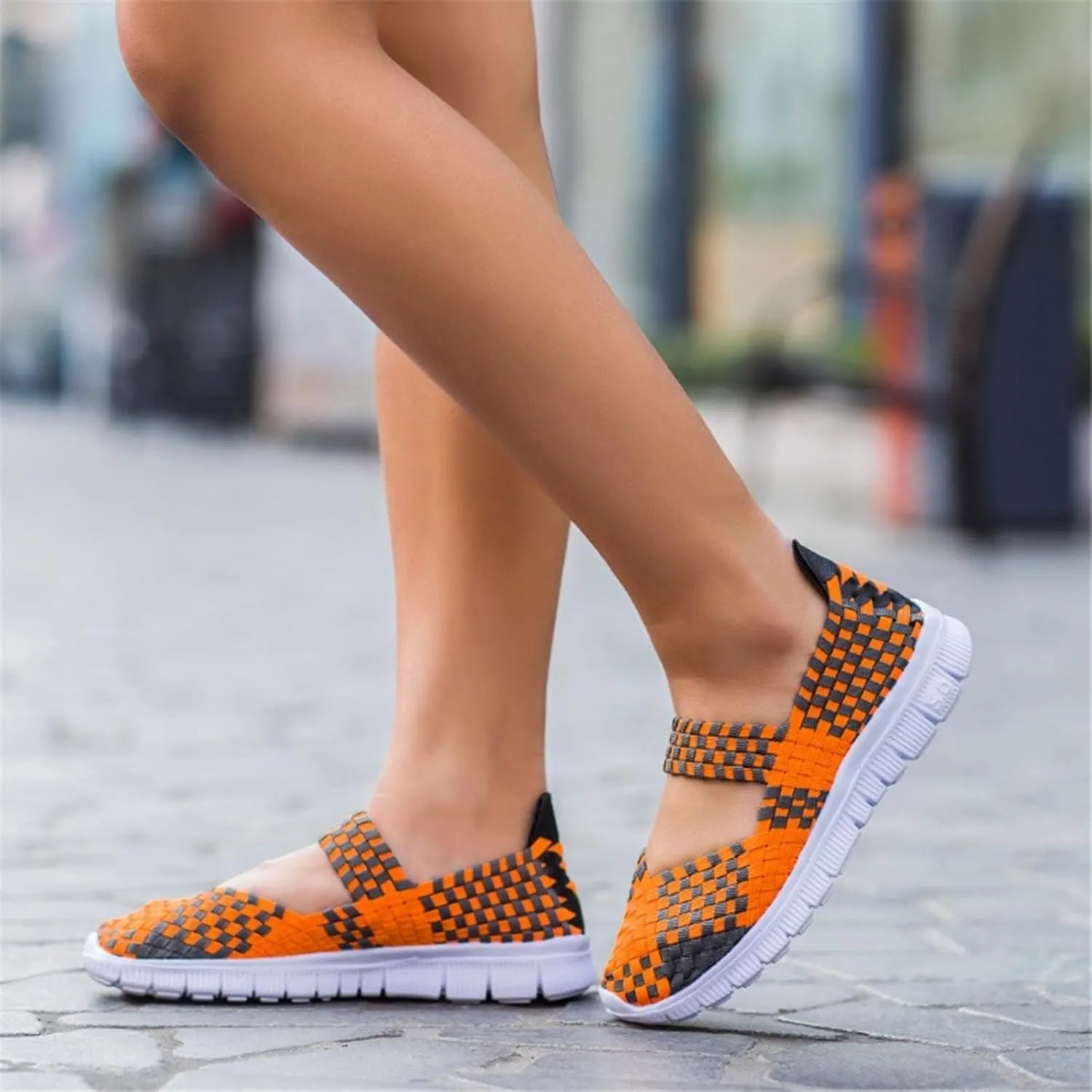 Women Elastic Woven Walking Shoes Mary Jane Shoes Comfy Casual Non Slip Sneakers Comfortable Breathable Non Slip Athletic Sneakers Casual Walking Nurse Shoe