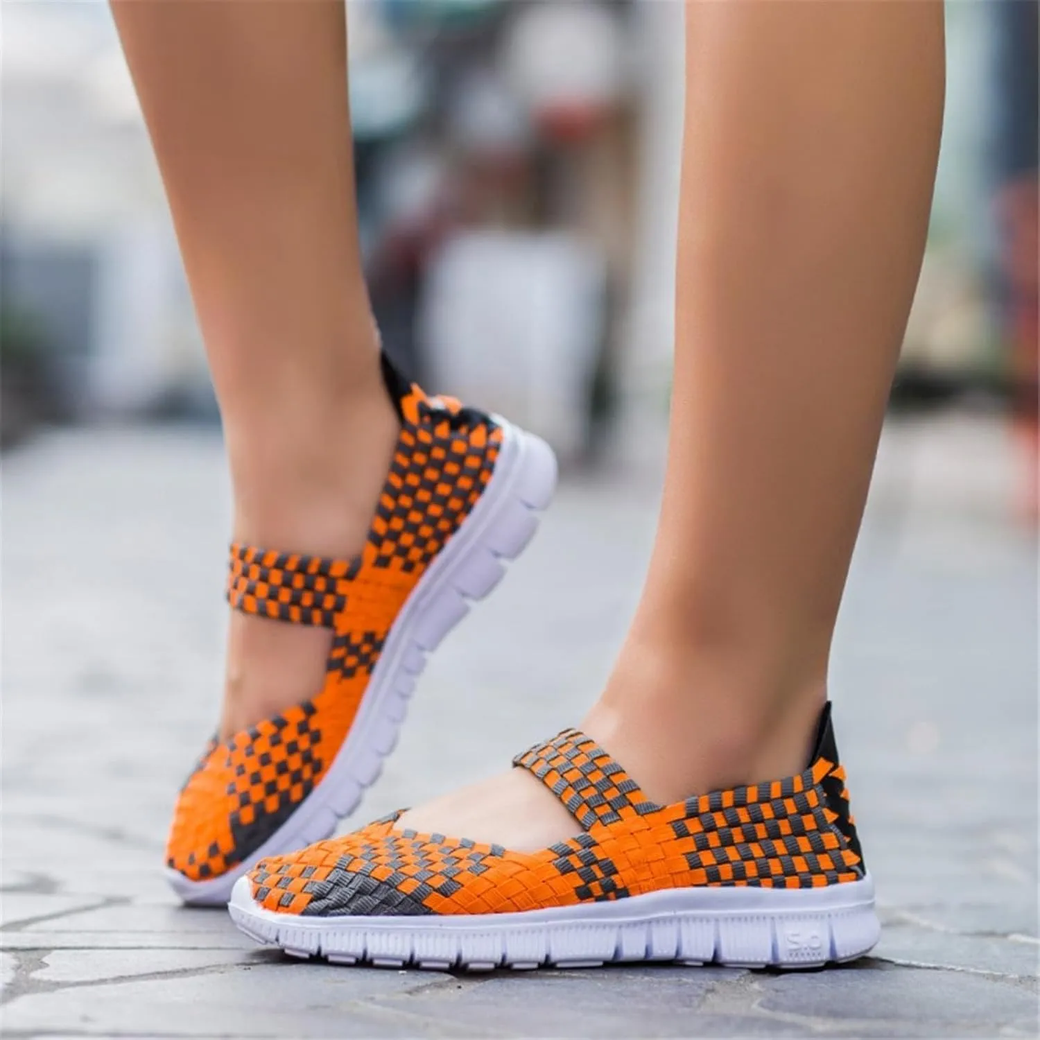 Women Elastic Woven Walking Shoes Mary Jane Shoes Comfy Casual Non Slip Sneakers Comfortable Breathable Non Slip Athletic Sneakers Casual Walking Nurse Shoe