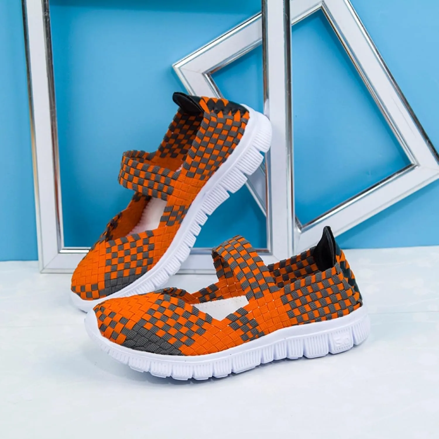 Women Elastic Woven Walking Shoes Mary Jane Shoes Comfy Casual Non Slip Sneakers Comfortable Breathable Non Slip Athletic Sneakers Casual Walking Nurse Shoe