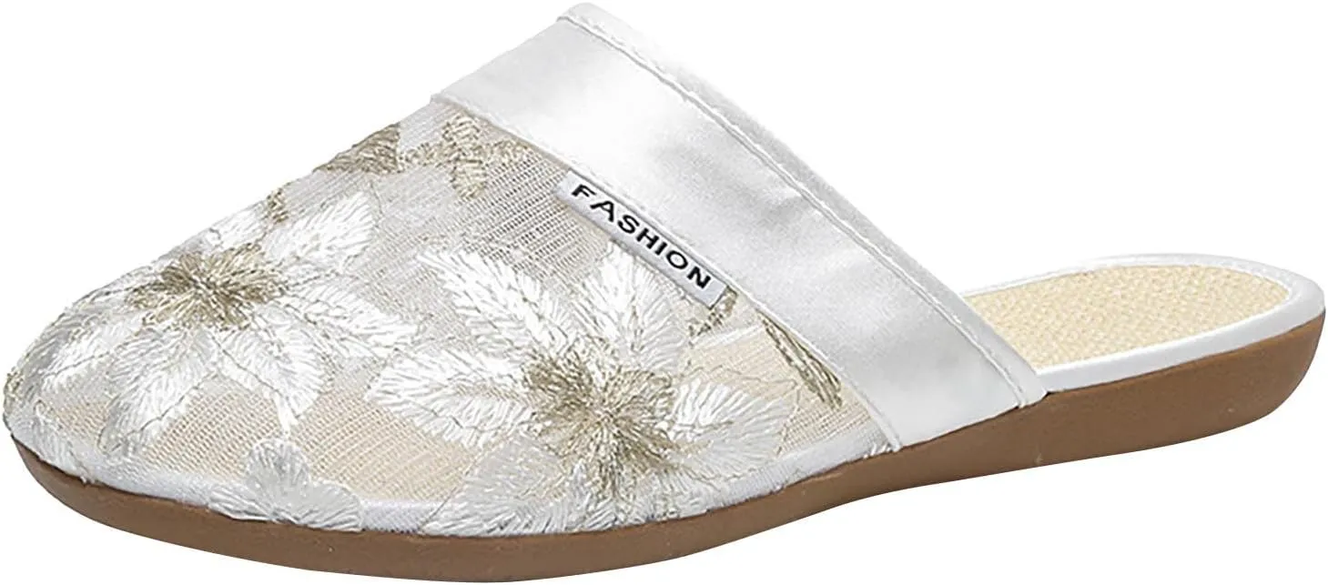 Women Floral Slip on Sandals Closed Toe Summer Casual Slides Non-Slip Slippers Lightweight Flat Shoes 2025 Trendy