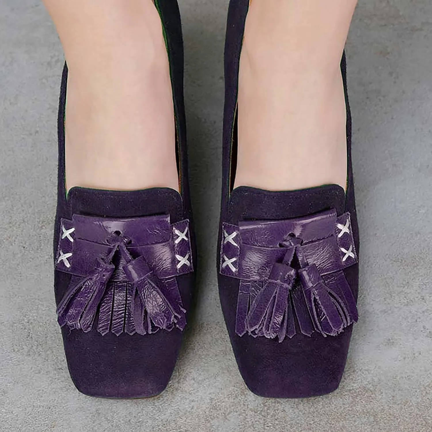 Women Fringe Loafer Block Heels Square Toe Chunky Heel Loafers Pumps Tassel Suede Slip On Dress Loafer Shoes Chunky High Heels Fringed Vintage Comfort Office Ladies Loafers 4-11 M US