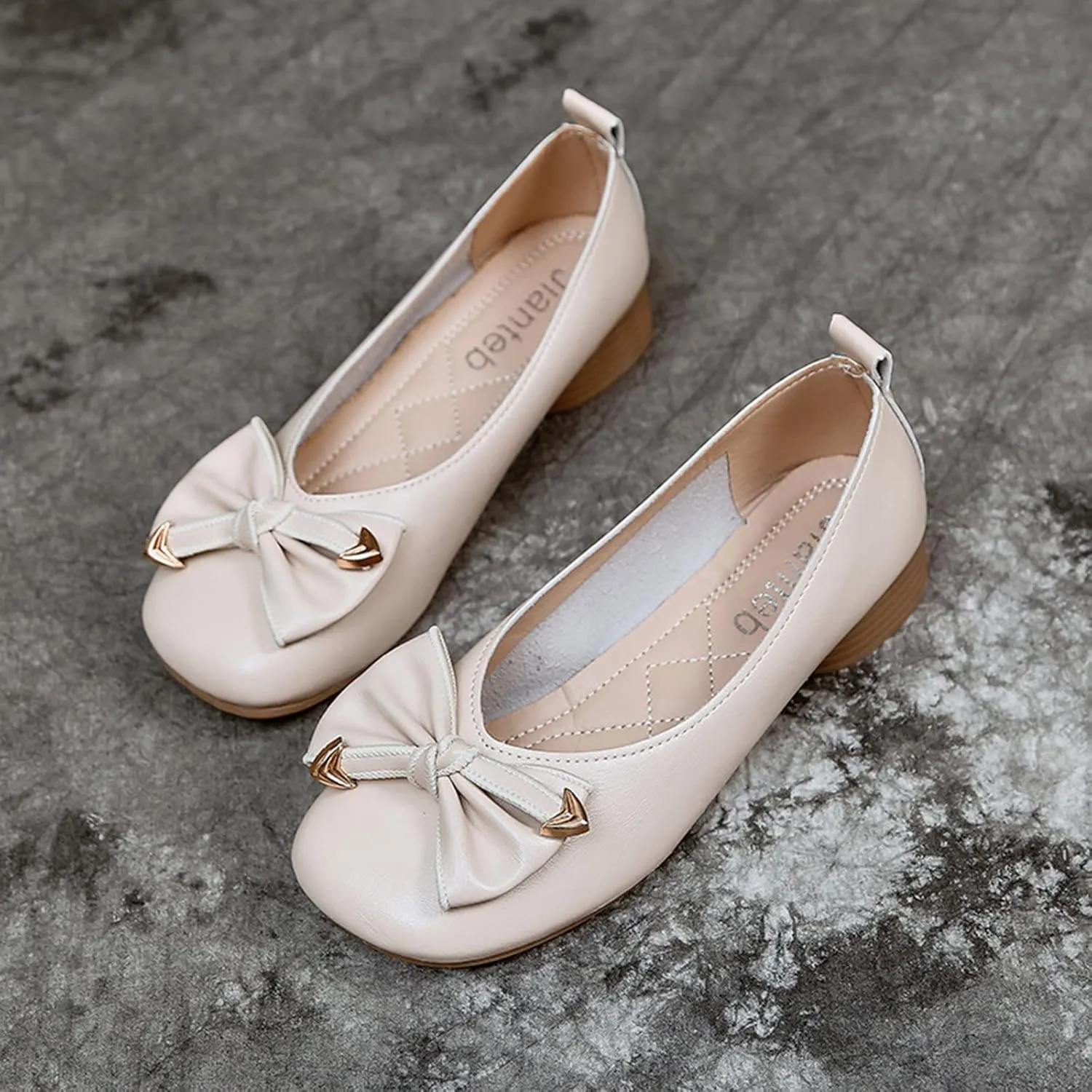 Women Loafers Fashion Shallow Mouth Leather Shoes Fairy Wind Round Toe Bow Casual Shoes Ladies Slip On