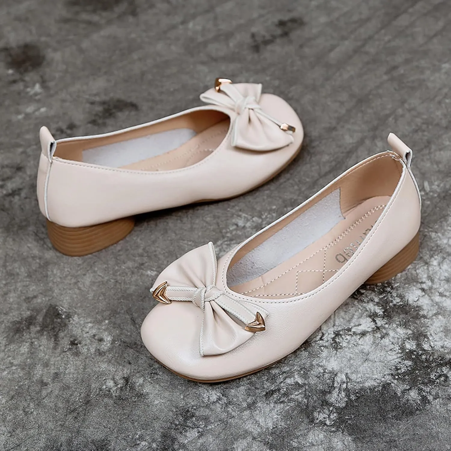 Women Loafers Fashion Shallow Mouth Leather Shoes Fairy Wind Round Toe Bow Casual Shoes Ladies Slip On