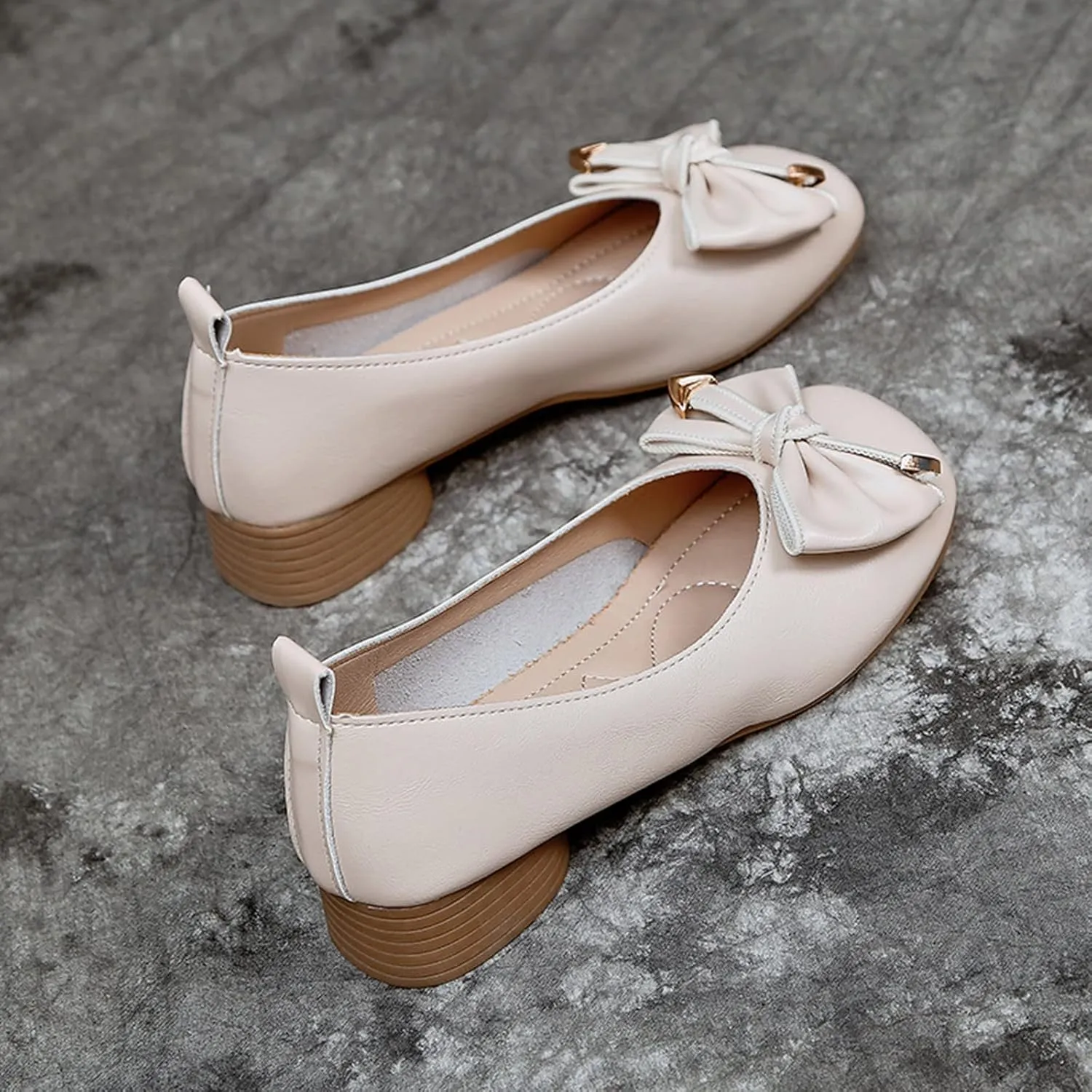 Women Loafers Fashion Shallow Mouth Leather Shoes Fairy Wind Round Toe Bow Casual Shoes Ladies Slip On