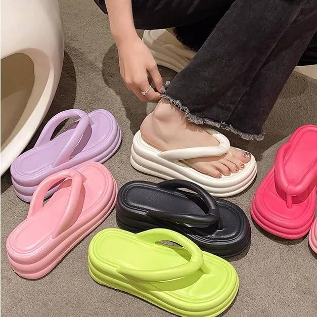 Women Non-Slip Casual Wedges Sandals, Women's Platform Flip Flops, Summer Heeled Slides, Casual Beach Thong Slippers