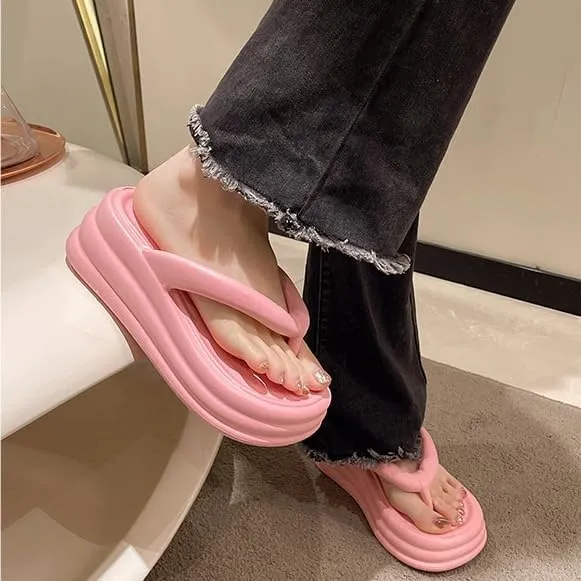 Women Non-Slip Casual Wedges Sandals, Women's Platform Flip Flops, Summer Heeled Slides, Casual Beach Thong Slippers