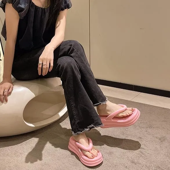 Women Non-Slip Casual Wedges Sandals, Women's Platform Flip Flops, Summer Heeled Slides, Casual Beach Thong Slippers