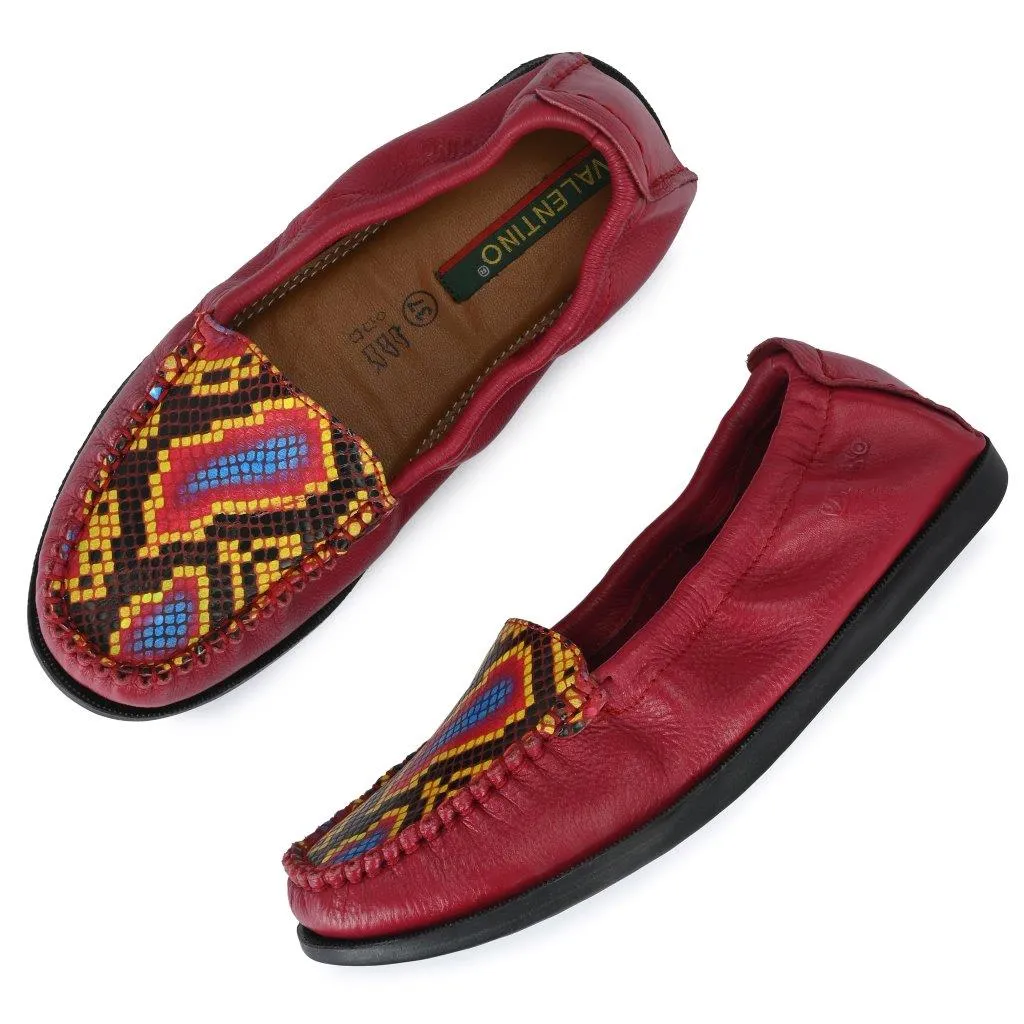 Women Premium Leather Red Slip On Flexible Loafer (W-Jenia-20-Red)