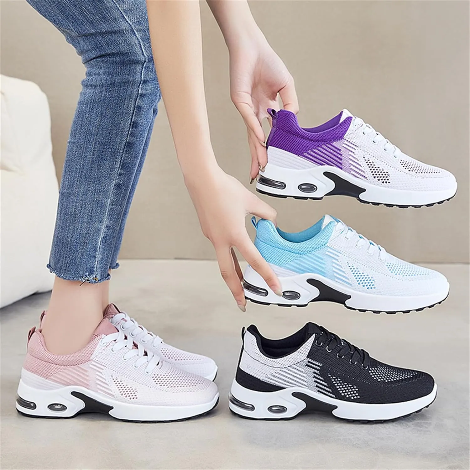 Women Running Shoes Arch Support Wide Sneakers Orthopedic Stretch Cushion Shoes Wide Width Toe Box Shoe Plantar Fasciitis Tennis Sneakers