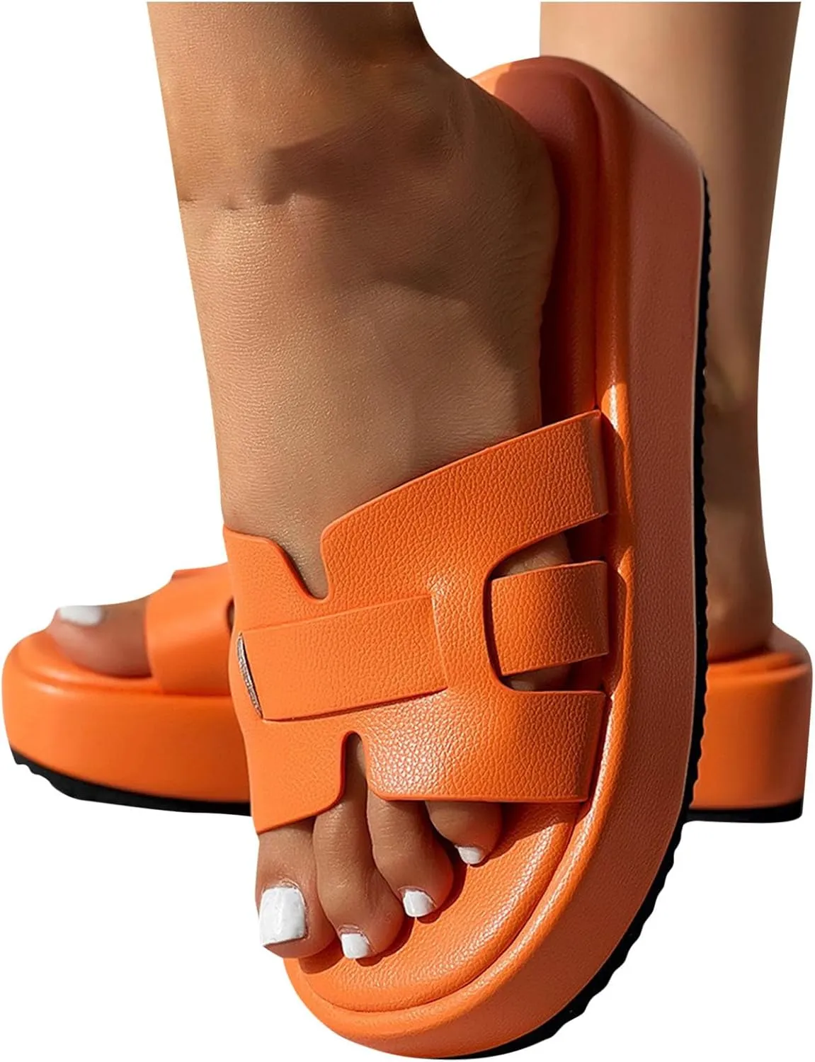 Women Stylish Casual Summer Slipper Vacation Solid PU Slip on Sandals Comfy Anti-Slip Soft Slide Trendy Lounge Sandal