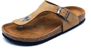 Women's Adjustable Buckle Brown Slide Sandal, Comfortable Cow Suede Cork Footbed Sandals for Women, with arch support