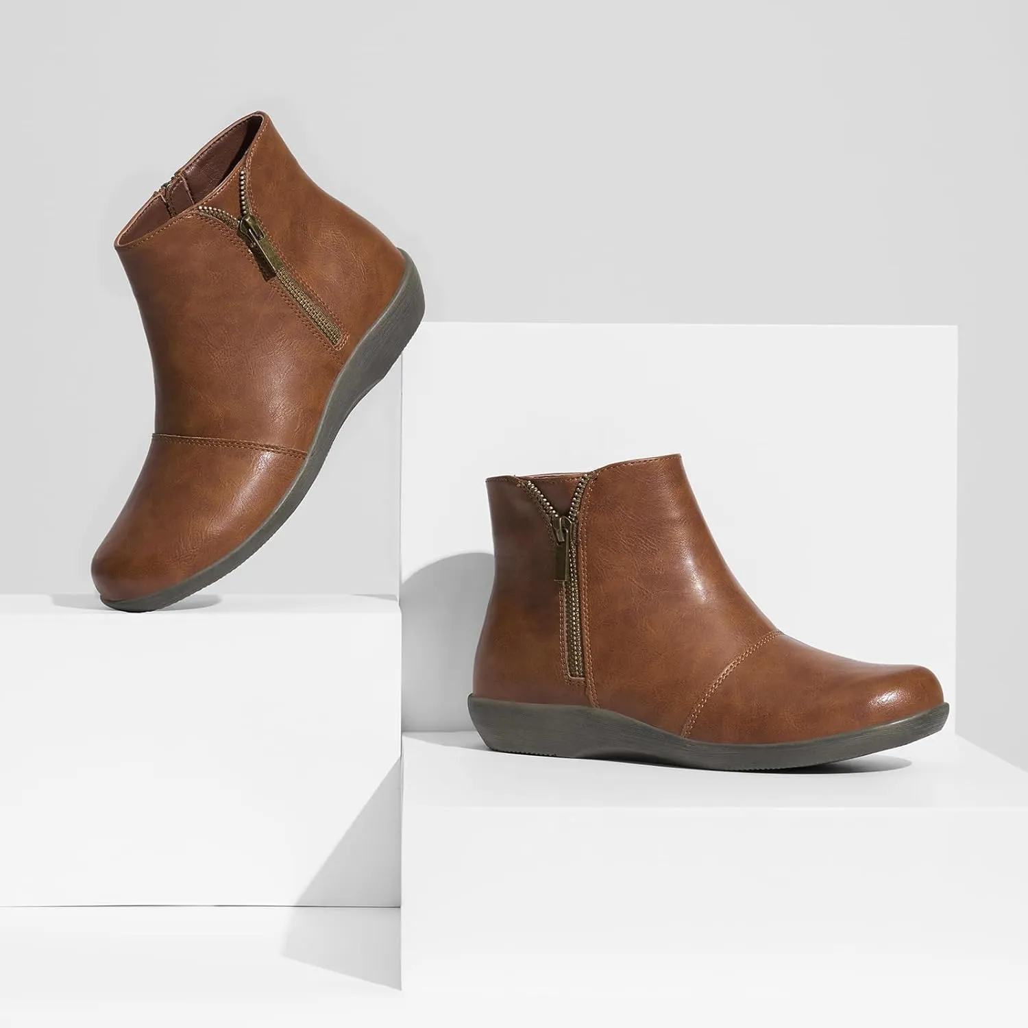 Women's Ankle Boots Flat Booties Ruched Casual Short Boots Arch Support Comfortable Walking Boots for Women